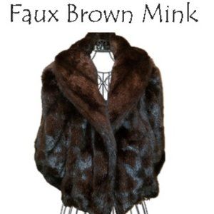 Faux Fur Deep Brown Mink Stole, Size M